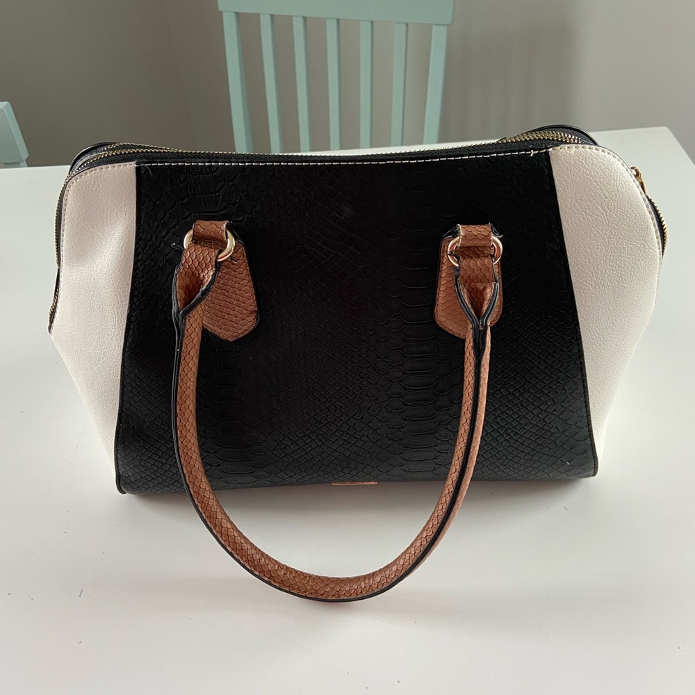 Aldo black, white and brown faux leather shoulder bag purse